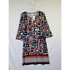 Tacera Womens Black and Brown Geometric Print Dress Size Large New